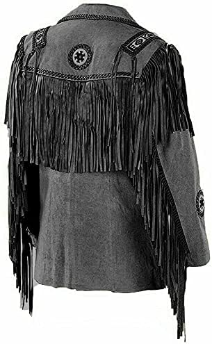 אספקת איכות מעיל עור מערבי של קאובוי מסורתי של גברים | מעיל זמש אינדיאני עם חרוזים ושולי